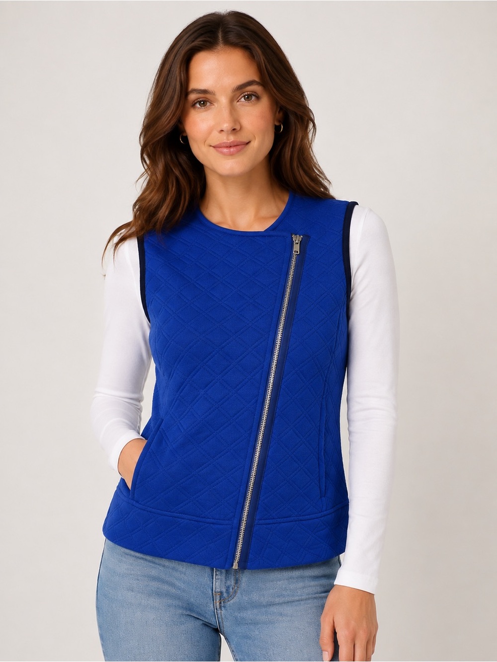 NWT Sanctuary Cobalt Blue Quilted Moto Vest Asymmetrical Zip S